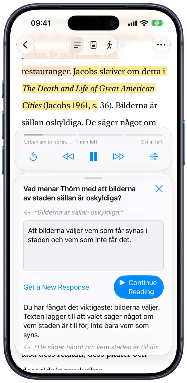 En fråga om avsnittet, läsarens eget svar och en respons som pekar tillbaka in i texten